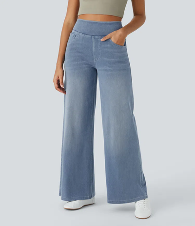 Lara™ Jeans anchos elásticos de cintura alta