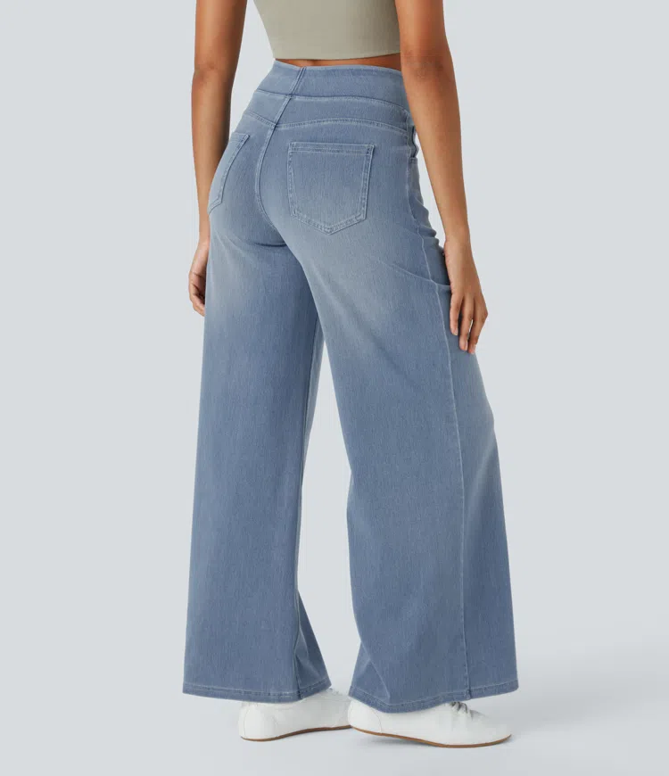 Lara™ Jeans anchos elásticos de cintura alta